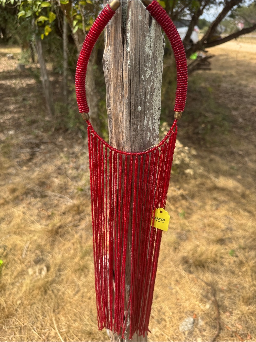 Red Beaded Fringe Statement Necklace - Women Accessories